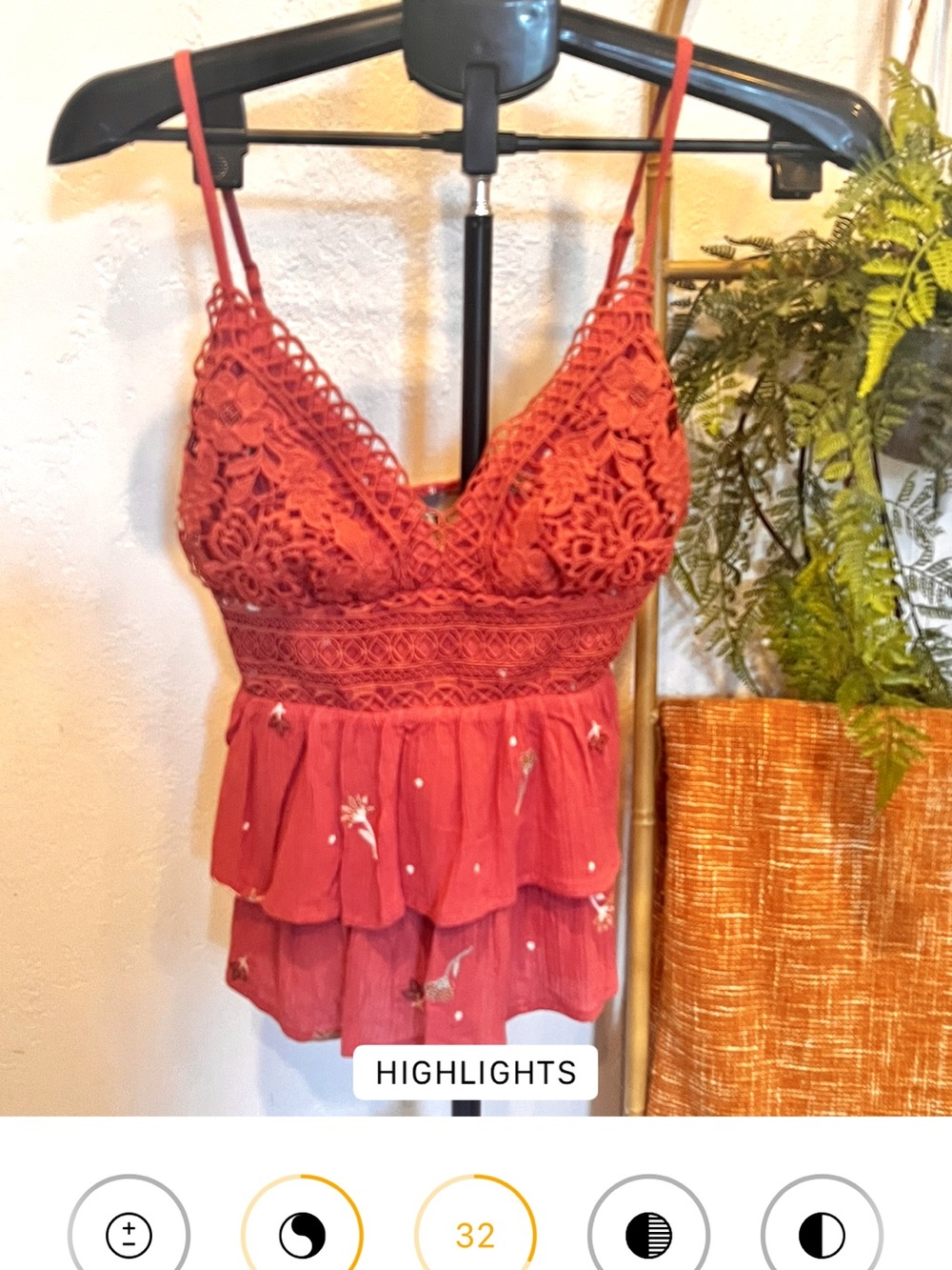 A.T.A.P. Mauve Lace Crochet Tiered Camisole/Tank